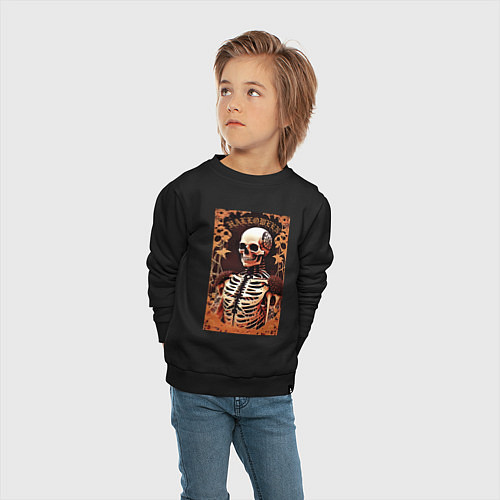Детский свитшот Gothic skeleton - floral pattern / Черный – фото 4