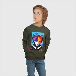 Свитшот хлопковый детский Сердитый кот - поп-арт, цвет: хаки — фото 2