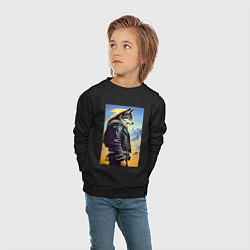 Свитшот хлопковый детский Крутой модный волчара - фантазия, цвет: черный — фото 2