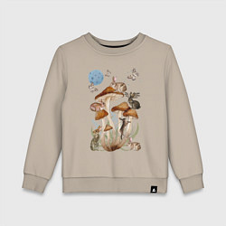 Свитшот хлопковый детский Зайцы на грибах - ночная фантазия, цвет: миндальный