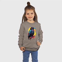 Свитшот хлопковый детский Яркий ворон - красочная птица, цвет: утренний латте — фото 2