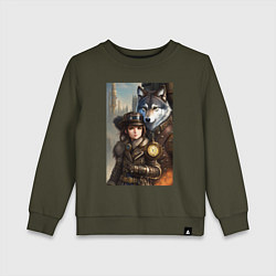 Детский свитшот Крутая девчонка под защитой волка - стимпанк - ней