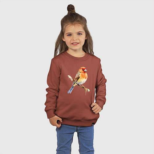 Детский свитшот Оранжевая птица на ветке / Кирпичный – фото 3