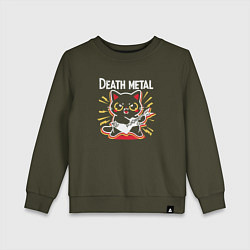 Свитшот хлопковый детский Death metal - котик с гитарой, цвет: хаки