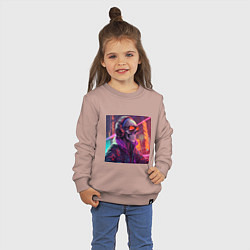 Свитшот хлопковый детский Скелет в куртке в лучах неонового света, цвет: пыльно-розовый — фото 2