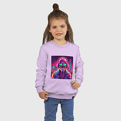 Свитшот хлопковый детский Скелет в шапке и куртке, цвет: лаванда — фото 2