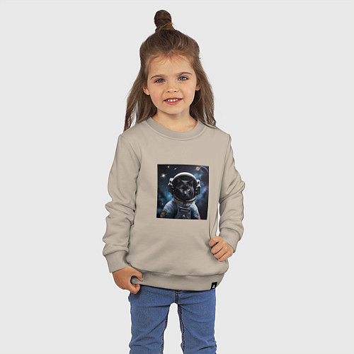 Детский свитшот Черный котик космонавт / Миндальный – фото 3