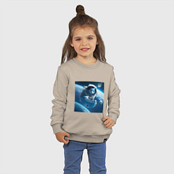 Свитшот хлопковый детский Голубой котик космонавт, цвет: миндальный — фото 2