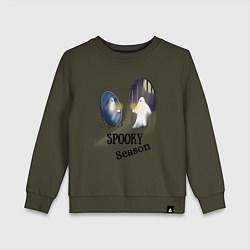 Свитшот хлопковый детский Spooky season, цвет: хаки
