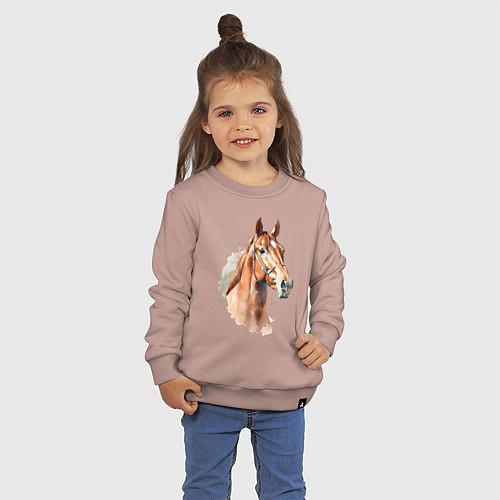 Детский свитшот Акварельная коричневая лошадь / Пыльно-розовый – фото 3