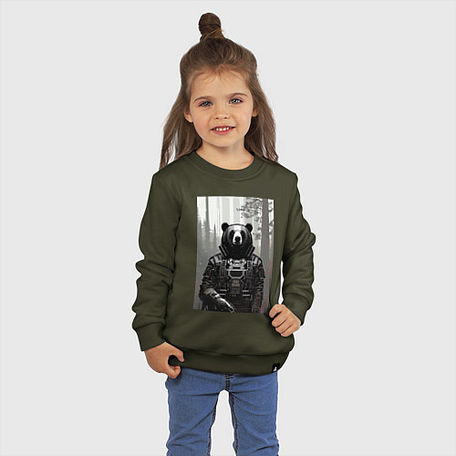Детский свитшот Cool bear - neural network - cyberpunk / Хаки – фото 3