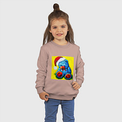 Свитшот хлопковый детский Плюшевый синий Санта мишка, цвет: пыльно-розовый — фото 2