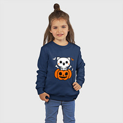 Свитшот хлопковый детский Веселый кот-скелет в тыкве - Хэллоуин, цвет: тёмно-синий — фото 2