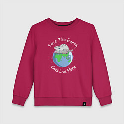 Свитшот хлопковый детский Save the earth cats live here, цвет: маджента