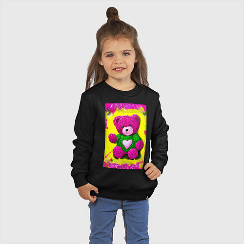 Детский свитшот Розовый мишка плюшевый / Черный – фото 3