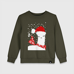 Свитшот хлопковый детский Лама в шапочке и шарфе, цвет: хаки