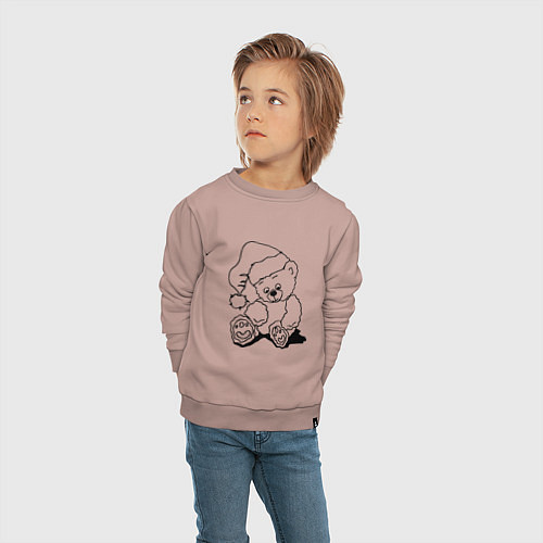 Детский свитшот Мишка игрушечный в колпаке деда Мороза - раскраска / Пыльно-розовый – фото 4