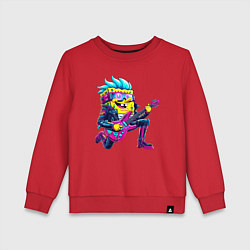 Свитшот хлопковый детский Губка Боб - рок гитарист - нейросеть, цвет: красный