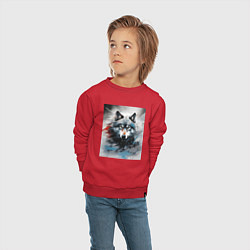 Свитшот хлопковый детский Абстрактный грозный волк, цвет: красный — фото 2