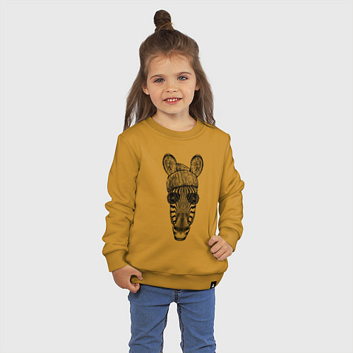 Детский свитшот Зебра в очках и шапке / Горчичный – фото 3