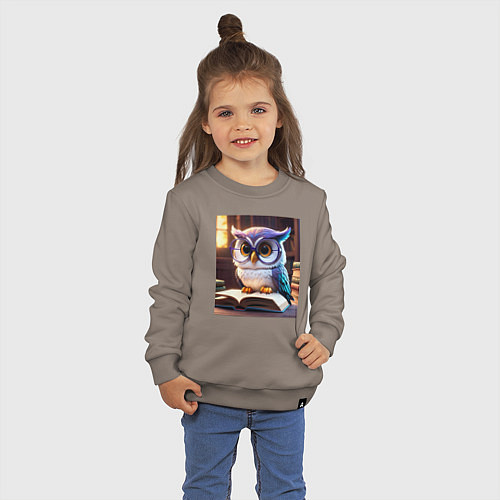 Детский свитшот Мультяшная мудрая сова / Утренний латте – фото 3