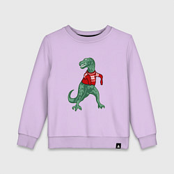 Свитшот хлопковый детский Динозавр в новогоднем свитере, цвет: лаванда