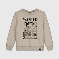 Свитшот хлопковый детский Первая листовка Луффи Ван Пис, цвет: миндальный