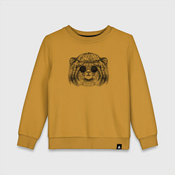 Свитшот хлопковый детский Манул в очках и кепке, цвет: горчичный