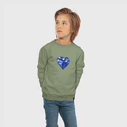 Свитшот хлопковый детский Синее алмазное сердце, цвет: авокадо — фото 2