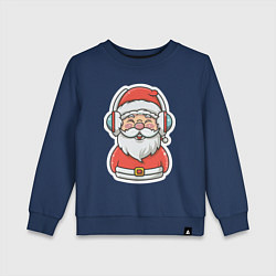 Свитшот хлопковый детский Дед Мороз в наушниках, цвет: тёмно-синий