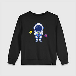 Свитшот хлопковый детский Космонавт с цветком, цвет: черный