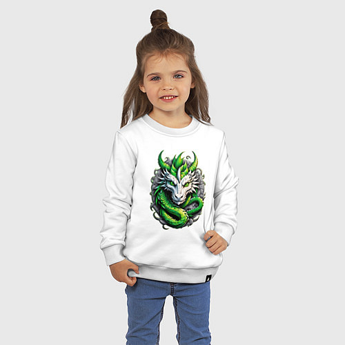 Детский свитшот Зеленый дракон символ 2024 года / Белый – фото 3