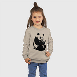 Свитшот хлопковый детский Сидящая чёрная панда с бамбуком, цвет: миндальный — фото 2