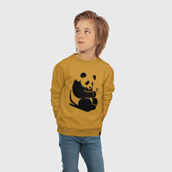 Свитшот хлопковый детский Сидящая чёрная панда с бамбуком, цвет: горчичный — фото 2