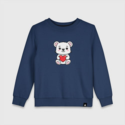 Свитшот хлопковый детский Белый медвежонок с сердечком, цвет: тёмно-синий