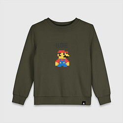 Свитшот хлопковый детский Super mario bros - i love mario, цвет: хаки