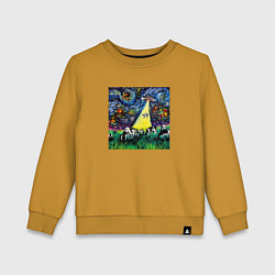 Свитшот хлопковый детский Картина маслом НЛО, цвет: горчичный