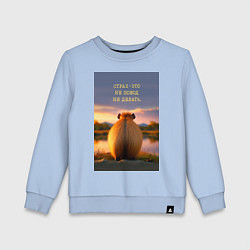 Свитшот хлопковый детский Капибара на берегу реки: страх это не повод не дел, цвет: мягкое небо