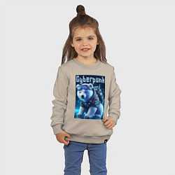 Свитшот хлопковый детский Белый медвежонок в стиле киберпанк, цвет: миндальный — фото 2