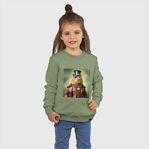 Детский свитшот Мем капибара в очках в стиле стимпанк / Авокадо – фото 3