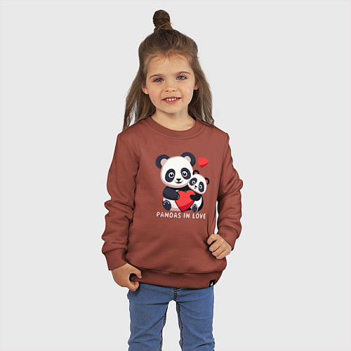 Детский свитшот Влюбленные панды с сердцем / Кирпичный – фото 3