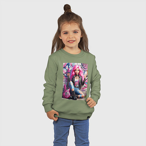 Детский свитшот Барби панк гитарист - нейросеть / Авокадо – фото 3