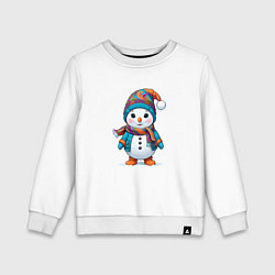 Свитшот хлопковый детский Снеговик в шапочке и с шарфом, цвет: белый