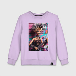 Свитшот хлопковый детский Barbie - punk guitarist neural network, цвет: лаванда