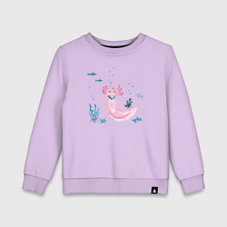 Свитшот хлопковый детский Аксолотль и подводный мир, цвет: лаванда
