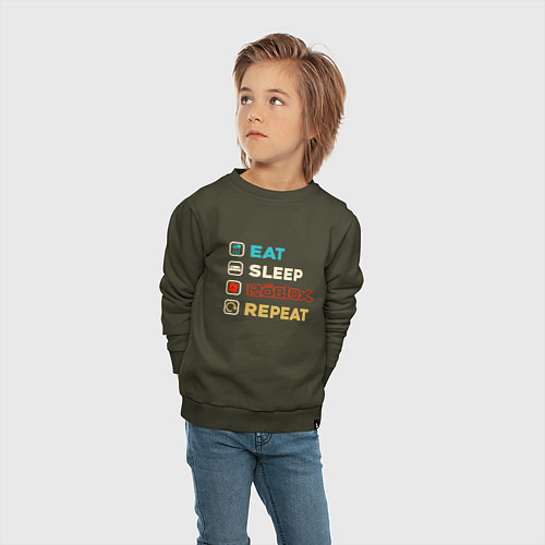 Детский свитшот Eat sleep roblox repeat art / Хаки – фото 4