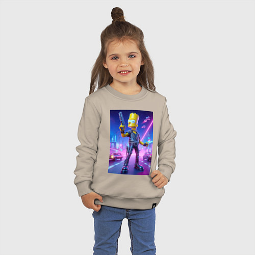 Детский свитшот Cyber Bart - neon glow ai art / Миндальный – фото 3