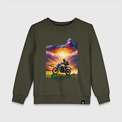 Свитшот хлопковый детский Мотопутешествие в горы, цвет: хаки