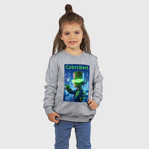 Детский свитшот Cyber Bart - neon glow ai art / Меланж – фото 3