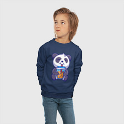 Свитшот хлопковый детский Drinking panda, цвет: тёмно-синий — фото 2